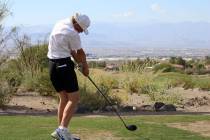 Rosemary Clarke Middle School eighth-grader Cooper Hunn drives a ball out from hole No. 4 in th ...