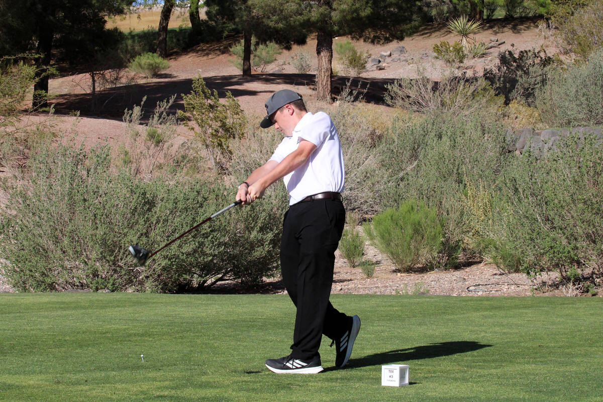 Rosemary Clarke Middle School seventh-grader Daniel Smith drives a ball out from hole 1 in the ...