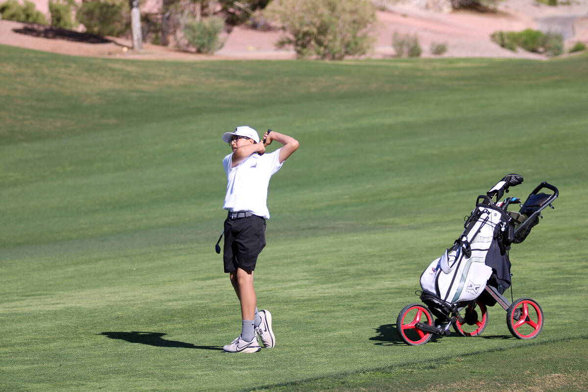 Rosemary Clarke Middle School eighth-grader Solomon Wagner drives a ball out onto the Concord c ...