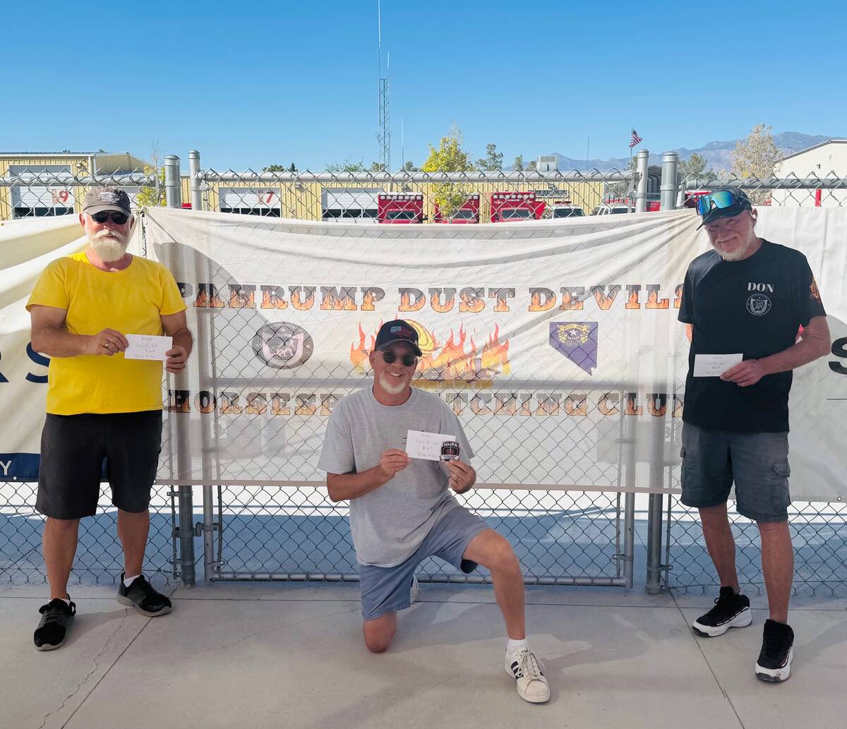 NSHPA pitchers Marj Kaczmarek, Don Brown and Rob Ciaciura all pose with their Class A winnings ...