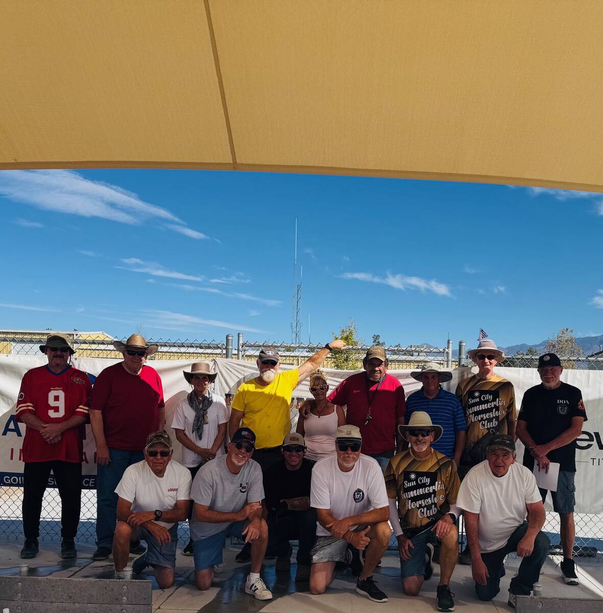 Nevada State Horseshoe Pitching Association pitchers gather for a celebratory photo following p ...