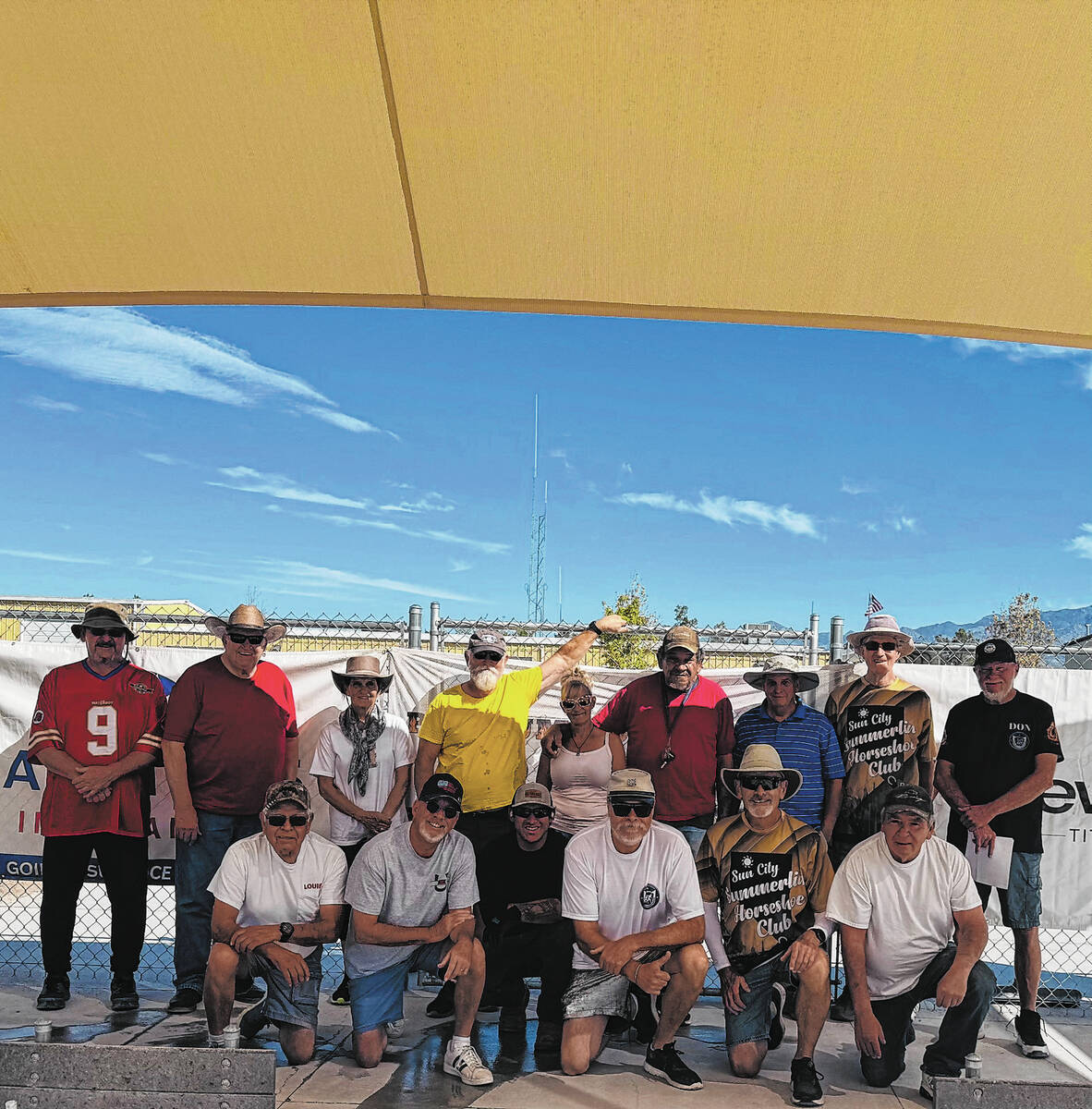 Nevada State Horseshoe Pitching Association pitchers gather for a celebratory photo following p ...