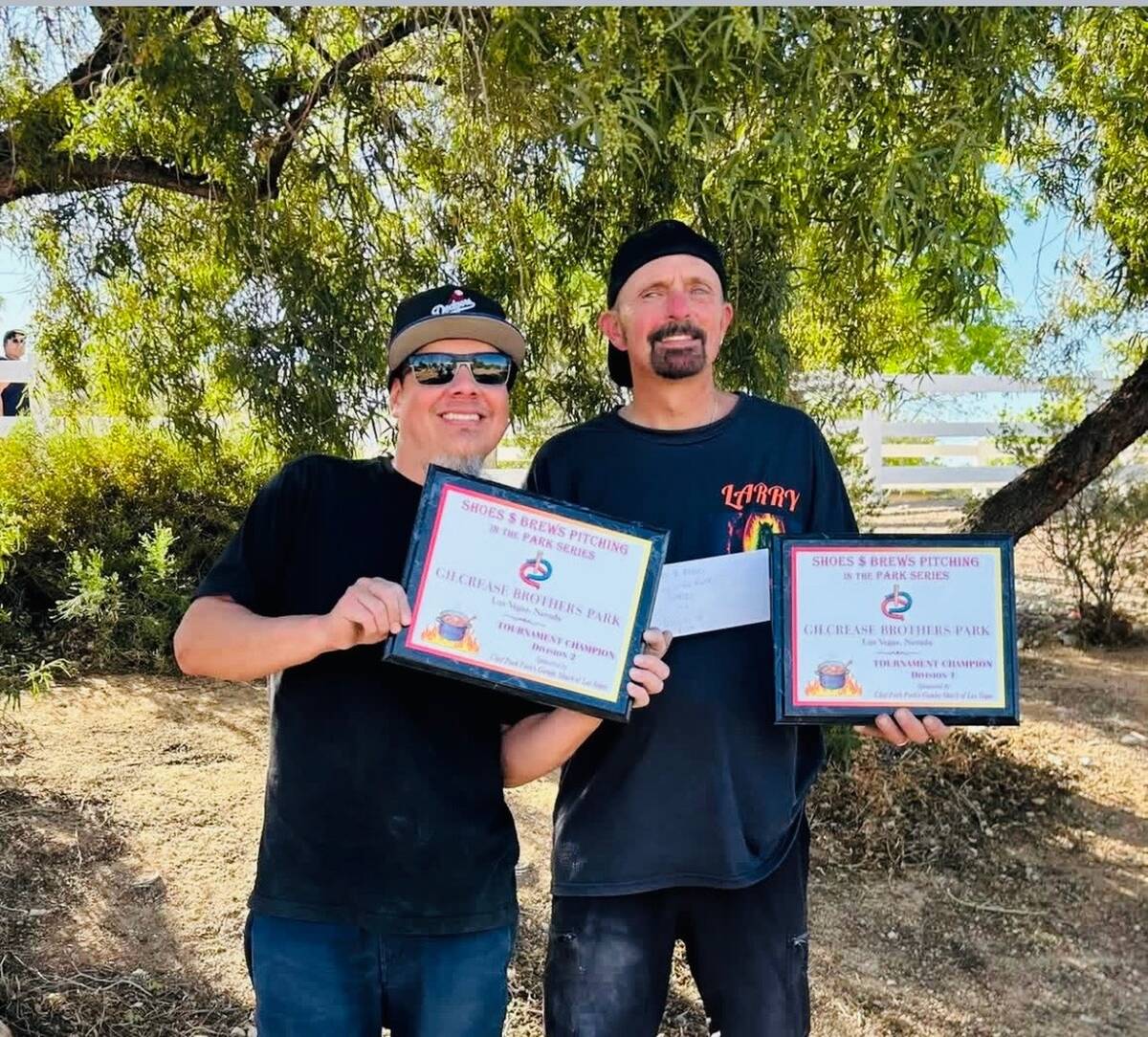 Shoes $ Brews division A and division B champions Larry Workman and Chris “Seco” Preciado d ...