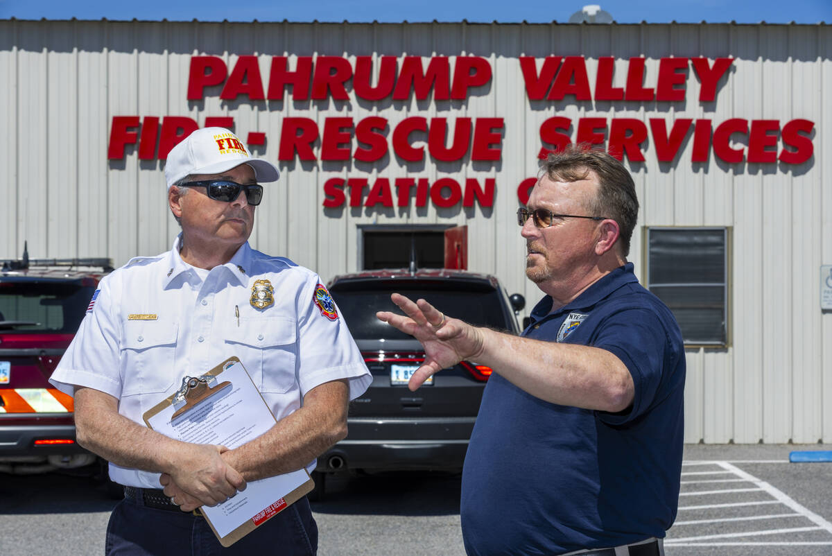 Nye County Emergency Management Director Scott Lewis, left, and Administrative Assistant Patric ...