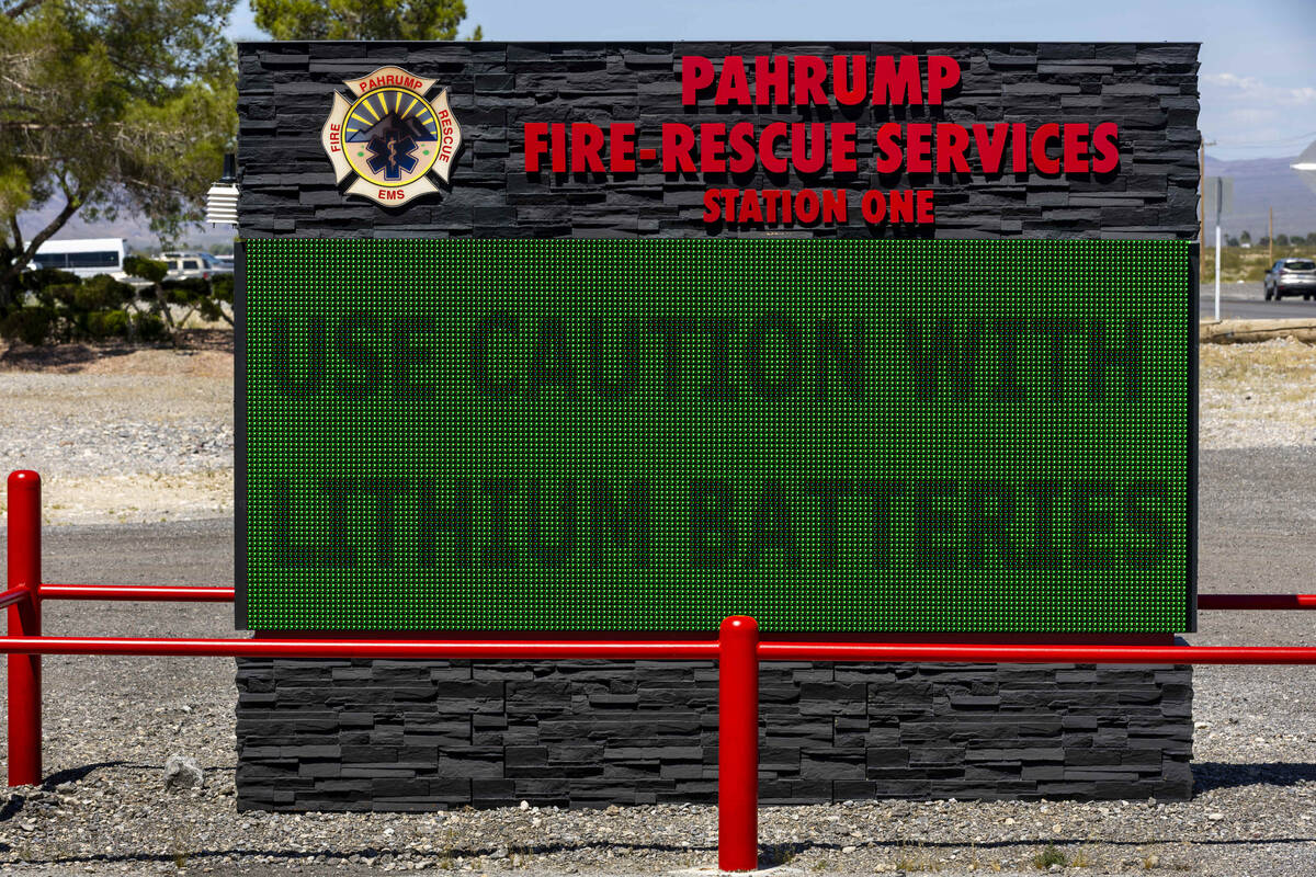 A message to the community on lithium battery caution is advertised on a video board outside of ...