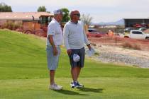 Pahrump Valley High School boys golf coaches Bob Hopkins and Daniel Clift oversee a league matc ...