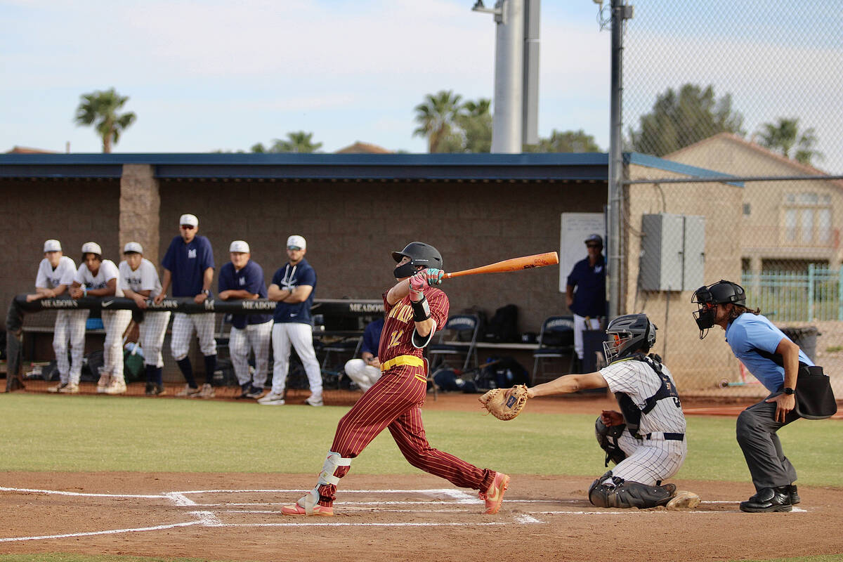 Pahrump Valley High School sophomore INF Anthony Montanez finished the afternoon at the plate g ...