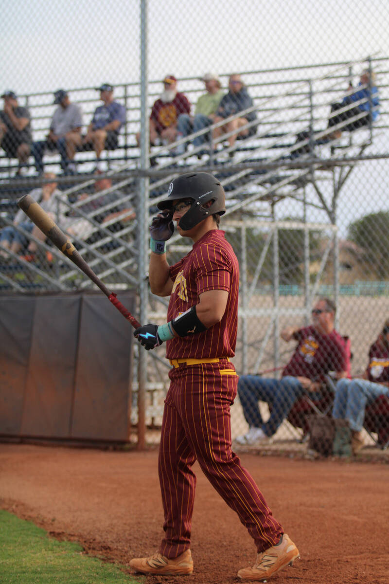 Pahrump Valley High School senior Dominik Wilson prepares to step up in the box prior to his at ...