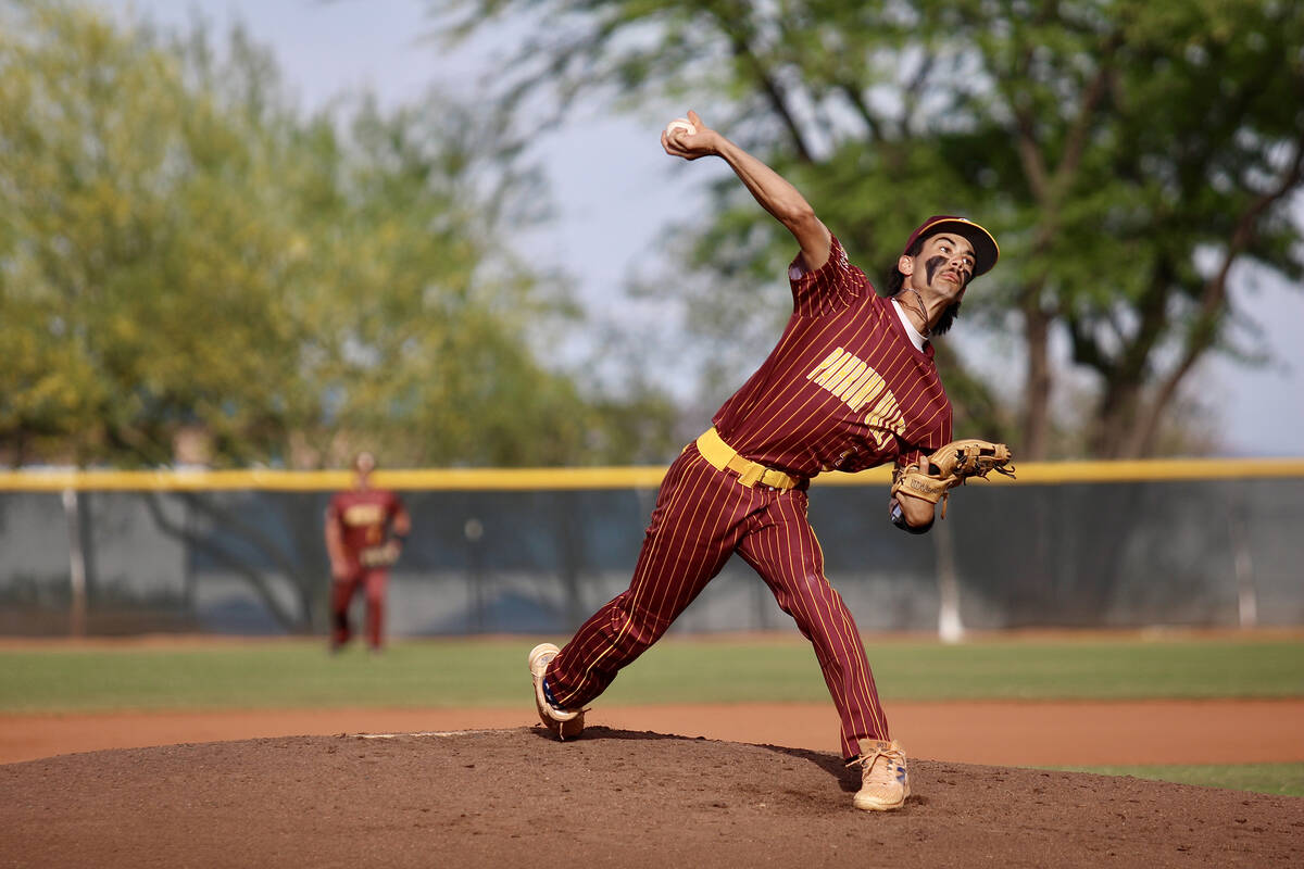 Pahrump Valley High School starting pitcher Vinny Whitney was able to hang on for 2.1 innings o ...