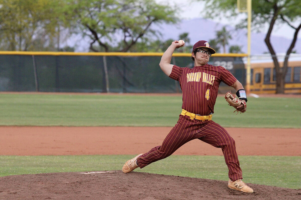 Pahrump Valley High School senior Dominik Wilson came in relief of starter Vinny Whitney and pi ...