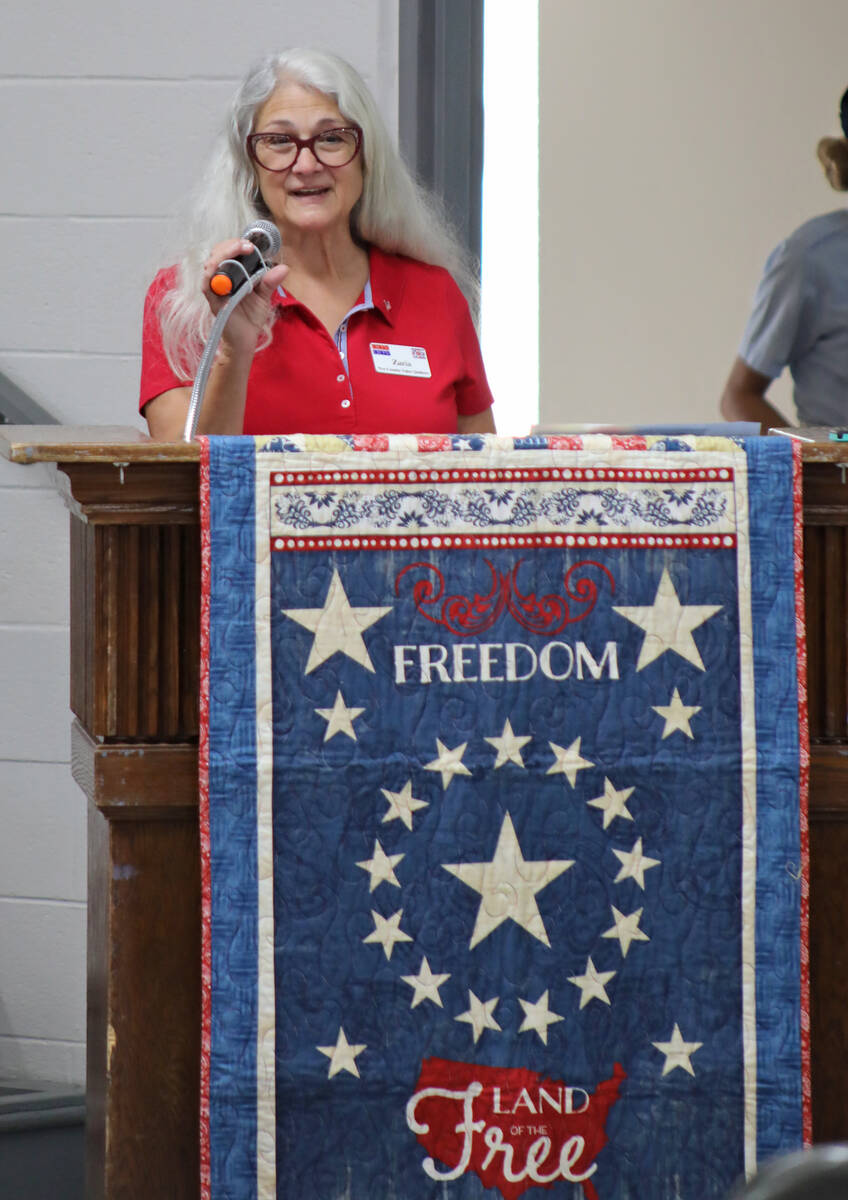 Nye County Valor Quilter Zaria Morgan welcomed the crowd to the April 4 Quilts of Valor Present ...
