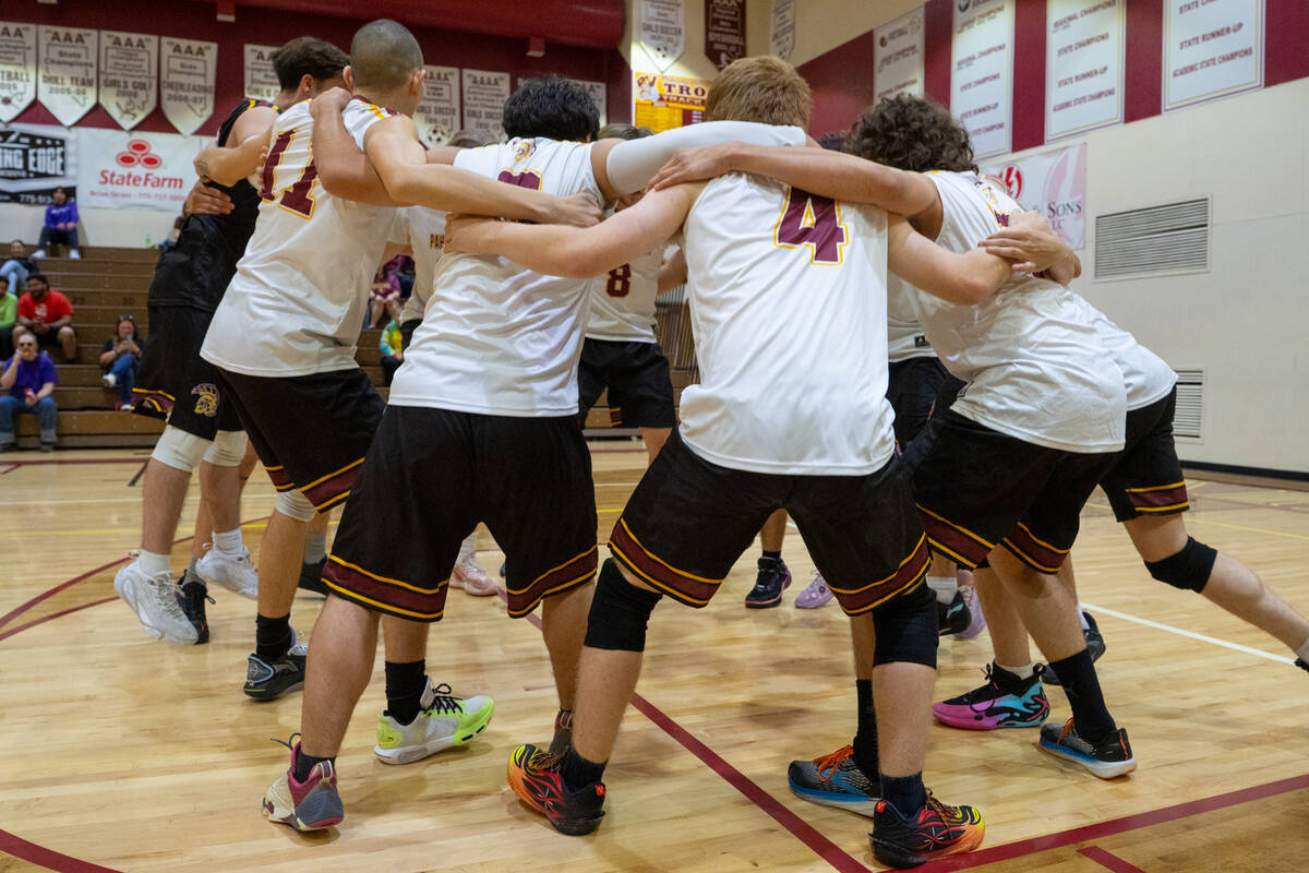 Pahrump Valley High School's boys volleyball program hypes each other up prior to their home le ...
