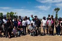 Southern Nevada Horseshoe Pitching Series (SNHPS) pitchers gather following the conclusion of t ...