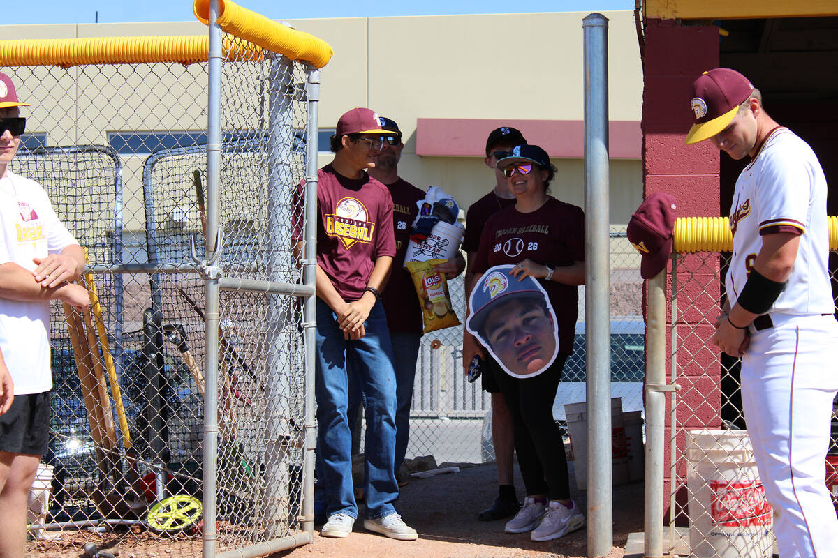 Pahrump Valley High School senior Tristan Brown is honored before the Trojans' non-league conte ...