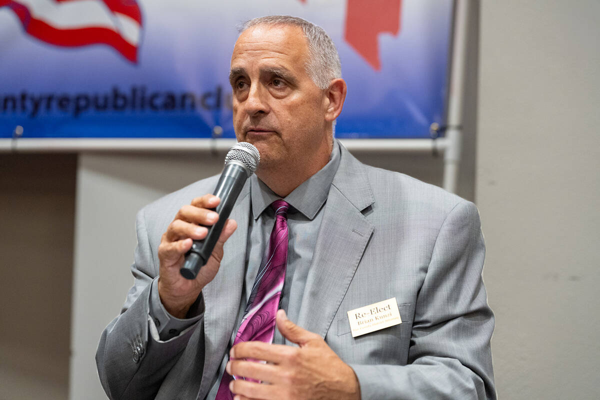 Incumbent Republican Nye County District Attorney Brian Kunzi speaks at the Nye County Republic ...