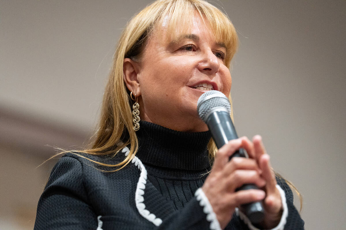 Republican challenger for Nye County district attorney Michelle Nelson debates at the Nye Count ...