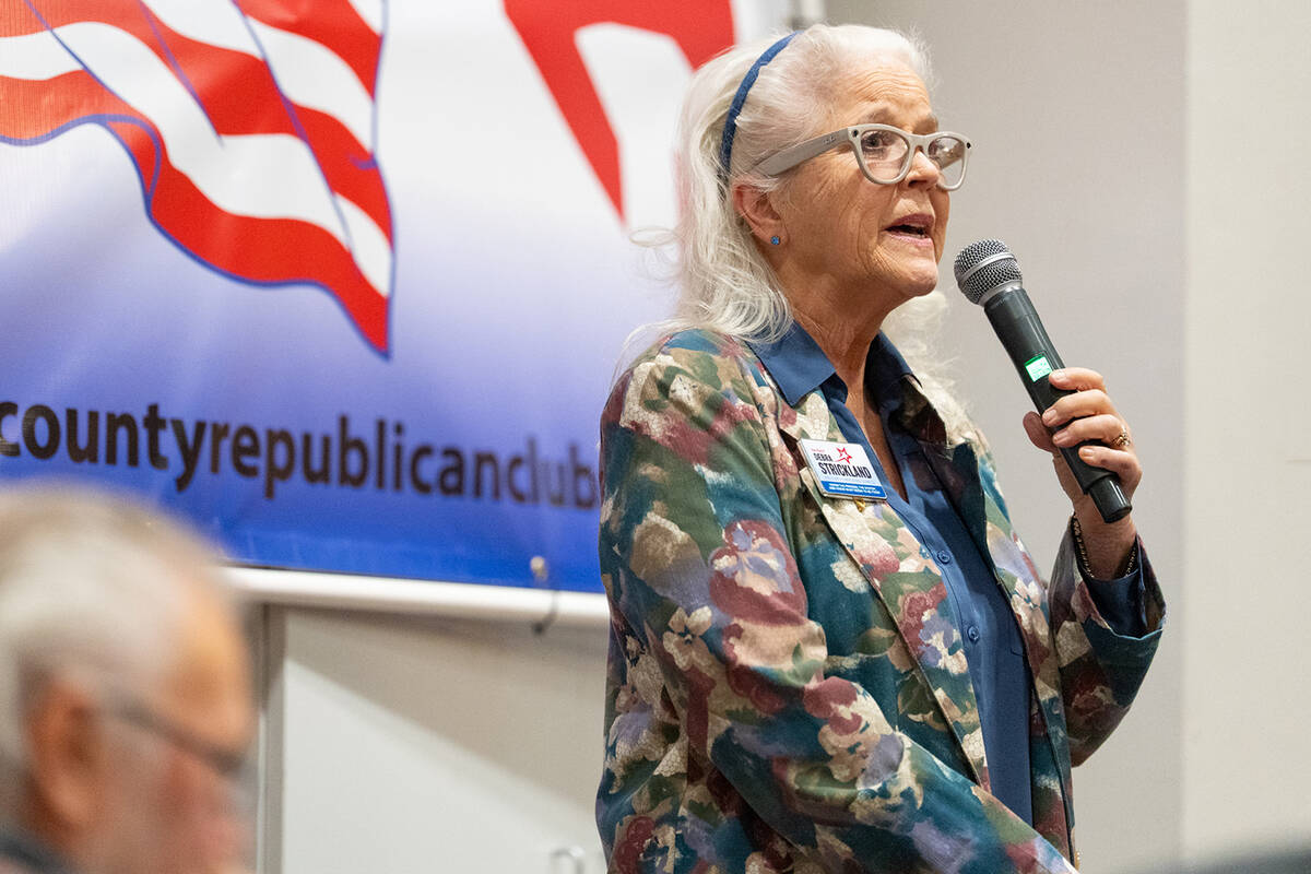 Debra Strickland, the incumbent Republican District 5 Nye County commissioner, speaks at the Ny ...