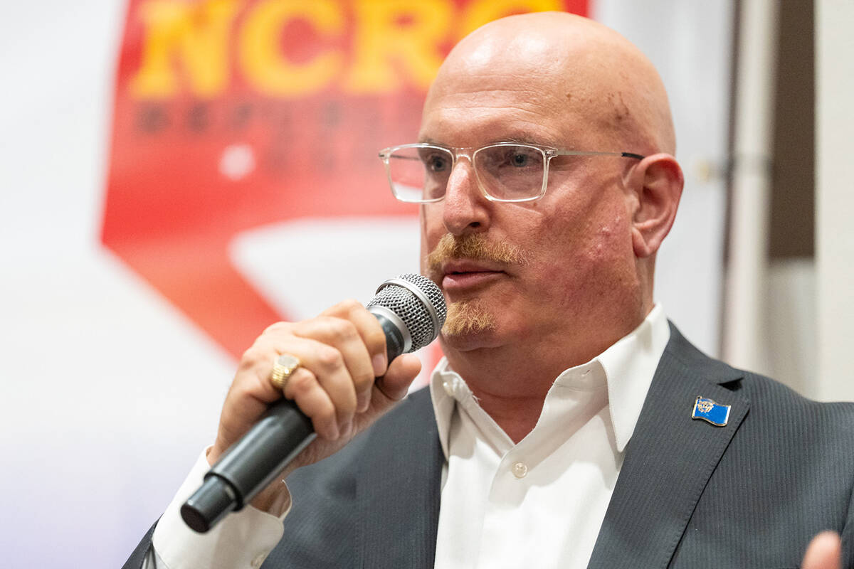 Republican Nye County clerk candidate Andrew Caccavale at the Monday evening Nye County Republi ...