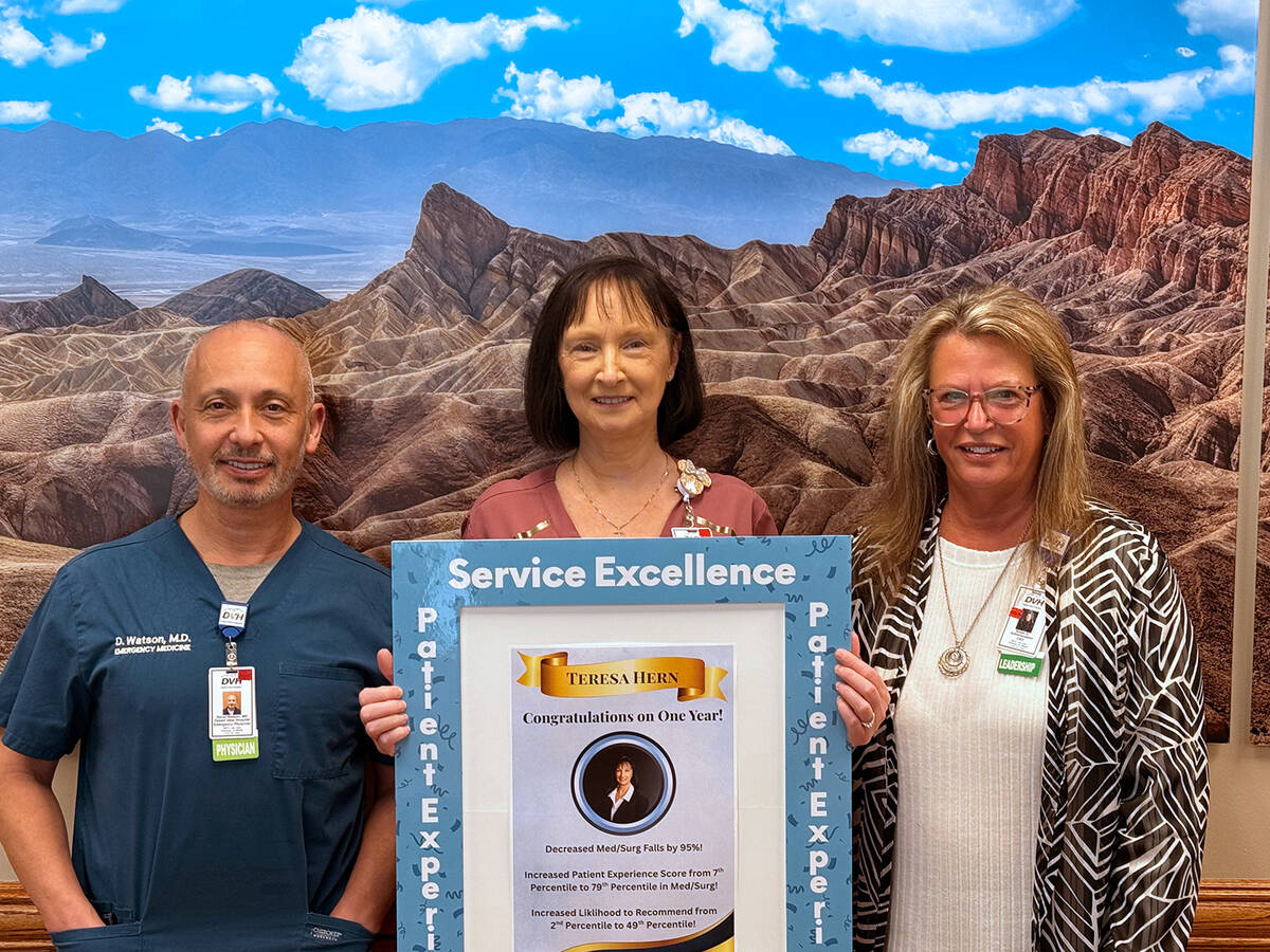 Desert View Hospital Chief Nursing Officer Teresa Hern, center, recently celebrated one year wi ...