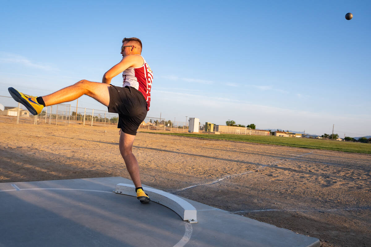 Pahrump Valley High School senior Brenden Thorn placed ninth overall in shot put marking 32' du ...