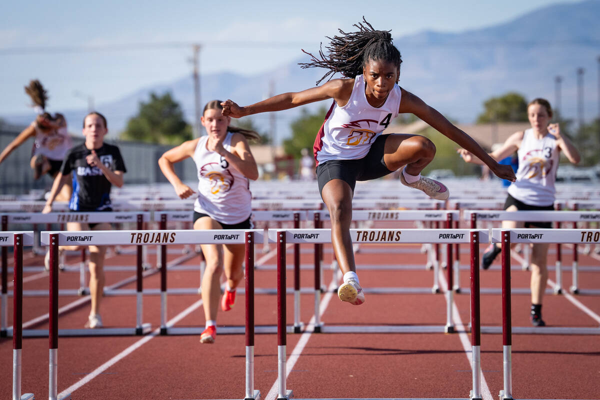 Pahrump Valley High School senior Diona Nixon placed first in the 100-meter hurdles with a fini ...