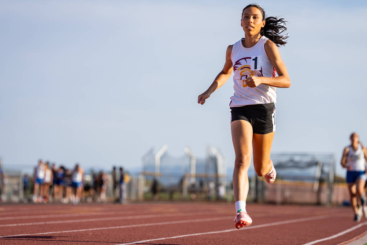 Pahrump Valley High School senior Julianna Ondrisko placed first in the 1,600 meters with a fin ...