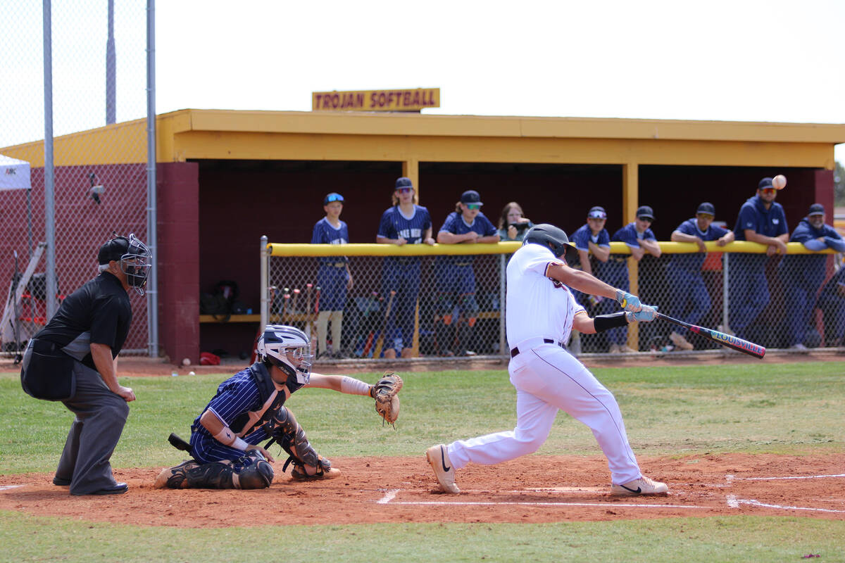 Pahrump Valley High School senior Jack Walker takes a game winning rip in the bottom of the sev ...