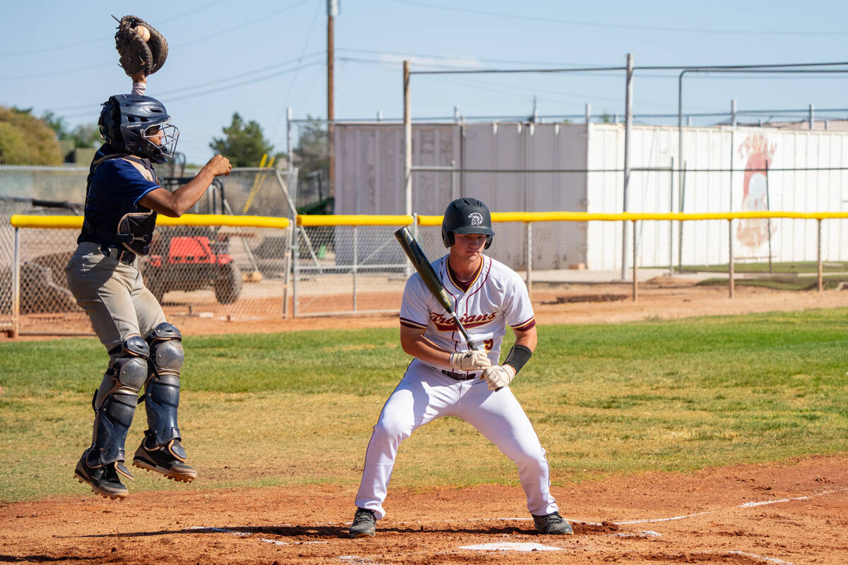 Pahrump Valley High School junior Cody Fried takes a pitch just a bit high and outside against ...