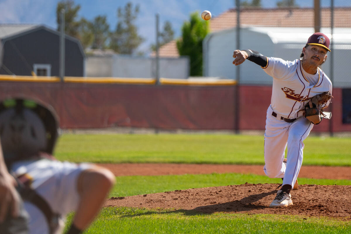 Pahrump Valley High School senior Kayne Horibe hurled two clean innings against Canyon Springs, ...