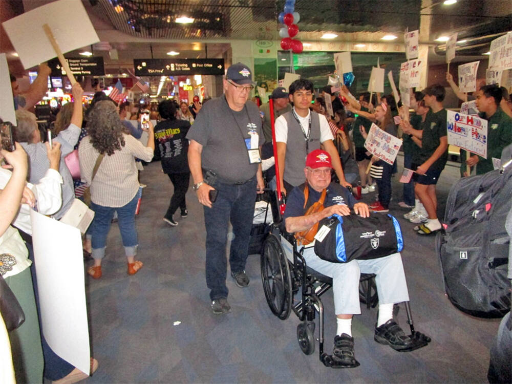 The veterans participating in this April's Honor Flight to Washington, D.C. were sent off and g ...