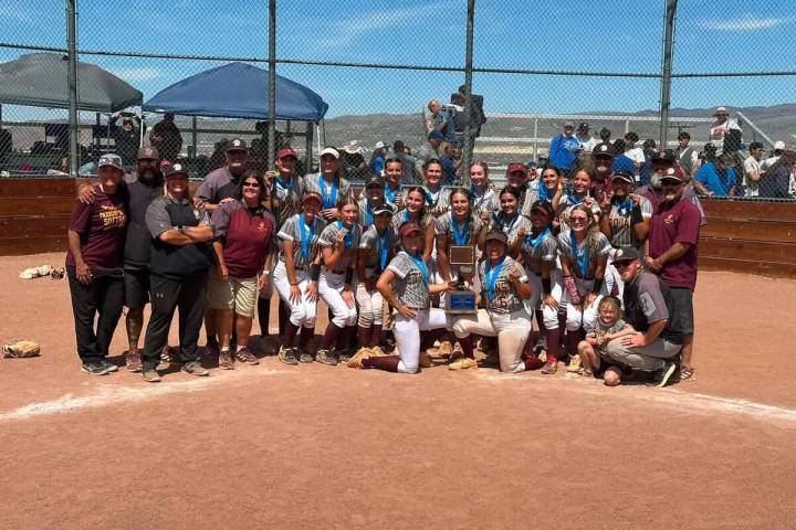 The Pahrump Valley High School varsity girls softball program holds that state championship tro ...