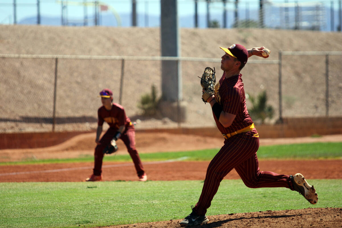 Pahrump Valley High School junior starting pitcher Cody Fried turned in 6.1 innings of work in ...