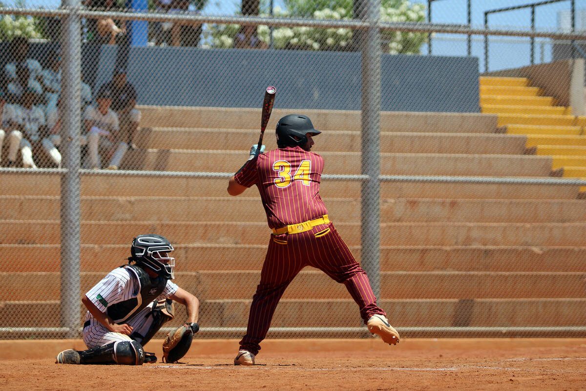 Pahrump Valley High School senior Jack Walker prepares to take a hack during the Class 3A South ...