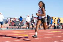 Pahrump Valley High School freshman Ma’liyah Collins runs the 4x200 during the the Class 3A S ...