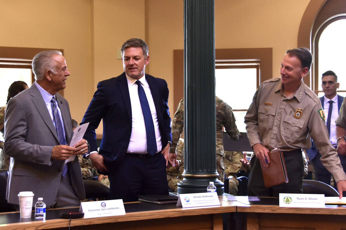 Nevada Gov. Joe Lombardo and wildfire officials presented forecasts and figures at a briefing o ...