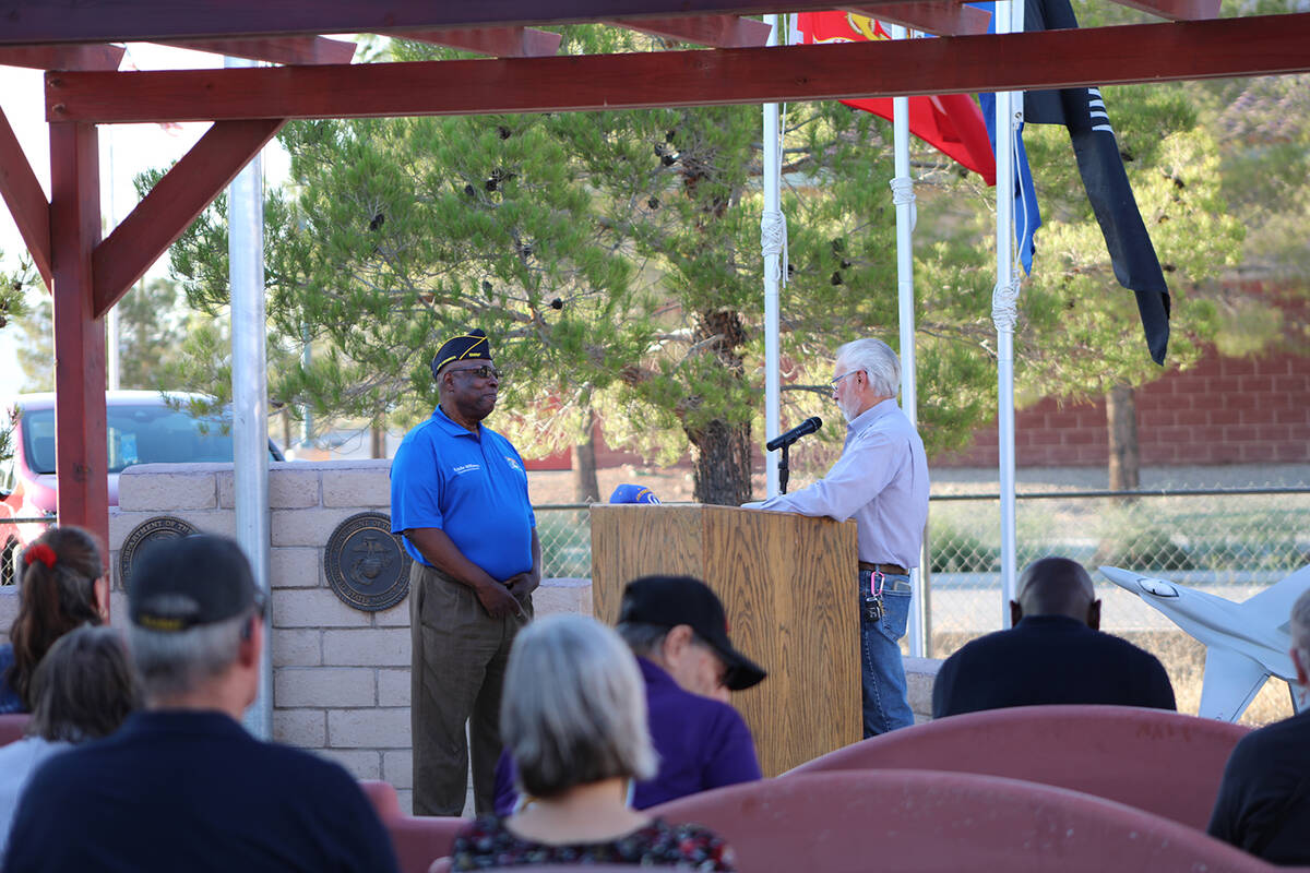 Disabled American Veterans Chapter #15 Staff Judge Advocate Eddie Williams, left, is introduced ...