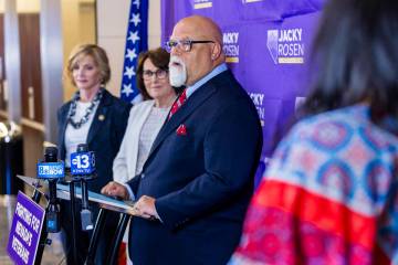 Dave Crete, Chairman of The Invisible Enemy, speaks while joined by Sen. Jacky Rosen and Congre ...