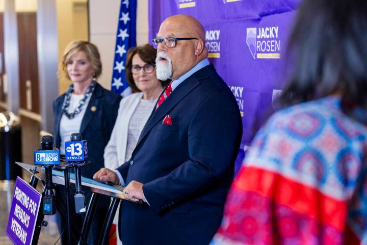 Dave Crete, Chairman of The Invisible Enemy, speaks while joined by Sen. Jacky Rosen and Congre ...