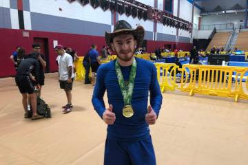 IBJJF competitior Zackery Wilson poses with his gold medal following the San Diego Spring Open ...