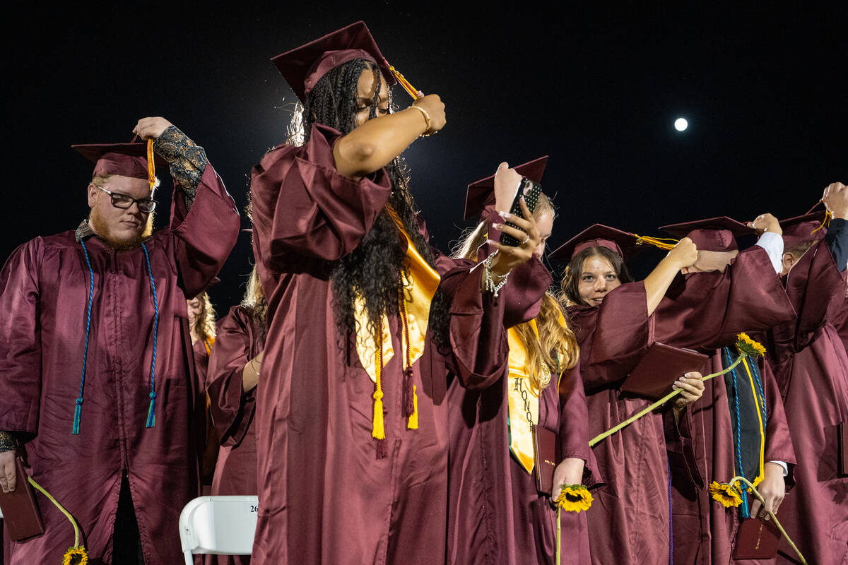 After every diploma was handed out, Pahrump Valley High School Principal Desiree Veloz certifie ...