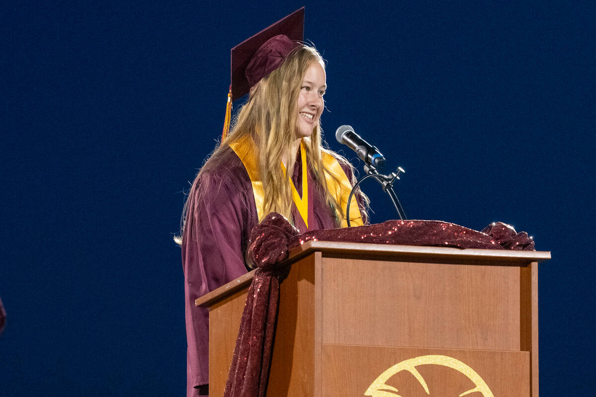 Salutatorian speech by Naomi Schott. (John Clausen/Pahrump Valley Times)