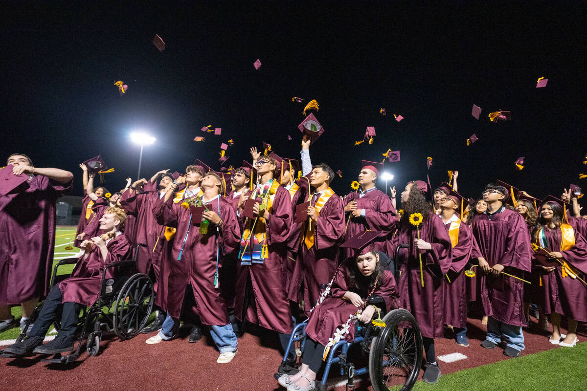 The 2026 Pahrump Valley High School graduates assemble for a class picture. (John Clausen/Pahru ...