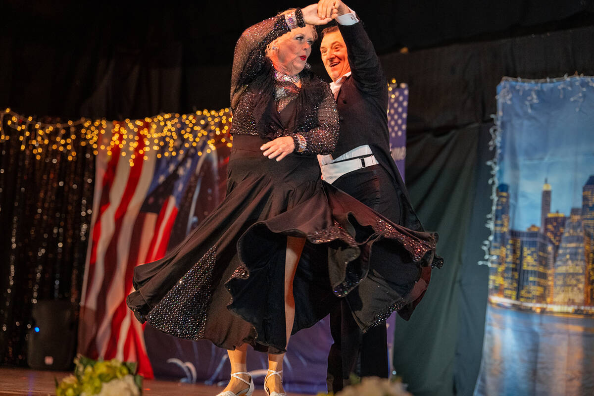 Ms. Senior Golden Years member Sharon Crisp and her ballroom dancing instructor swirl around th ...