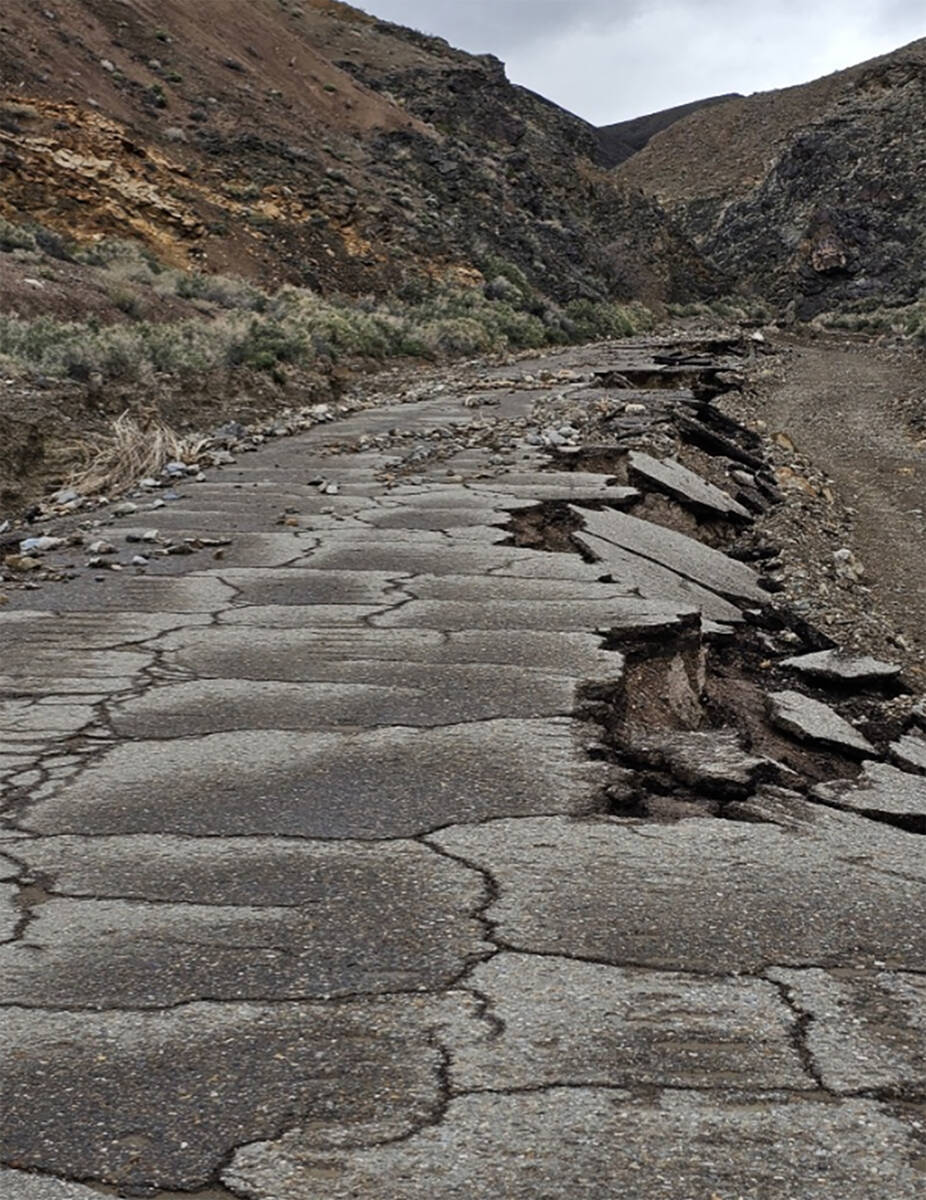 The pavement on Lower Wildrose Road was heavily damaged following flood damage from Hurricane H ...