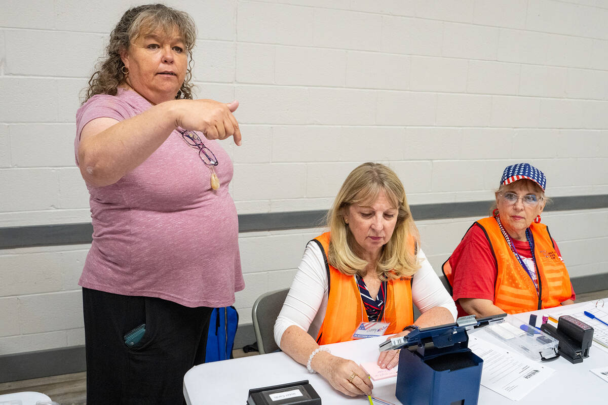 Nye County Clerk Cori Freidhof (left) at the Bob Ruud Community Center on primary day. “We ha ...