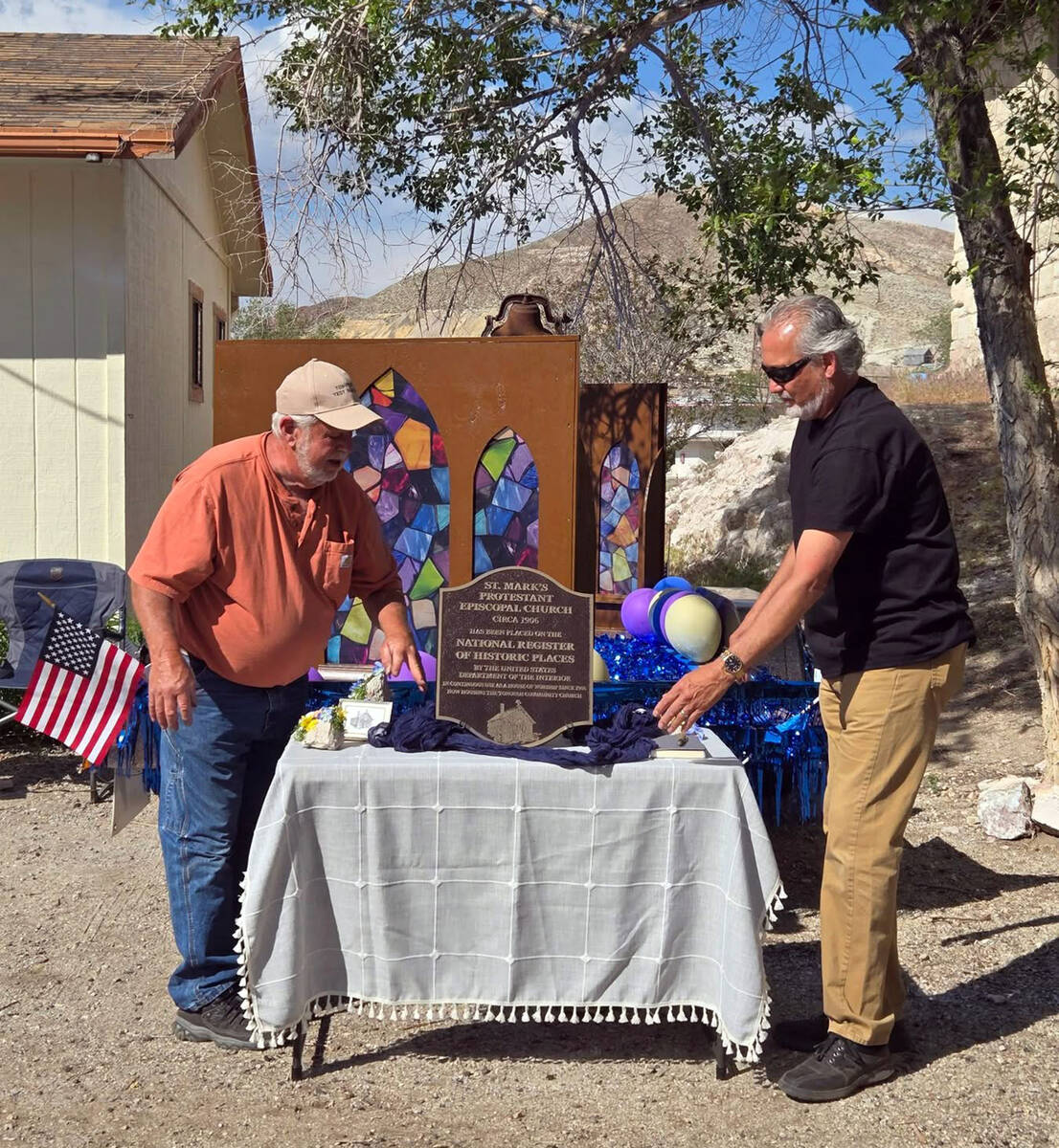Tonopah Community Church Pastor Jim Galli, left, and congregant Kirk Greber, right, had the hon ...