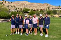 Members from the Mountain Falls Women’s Golf Association pose together following play of a to ...