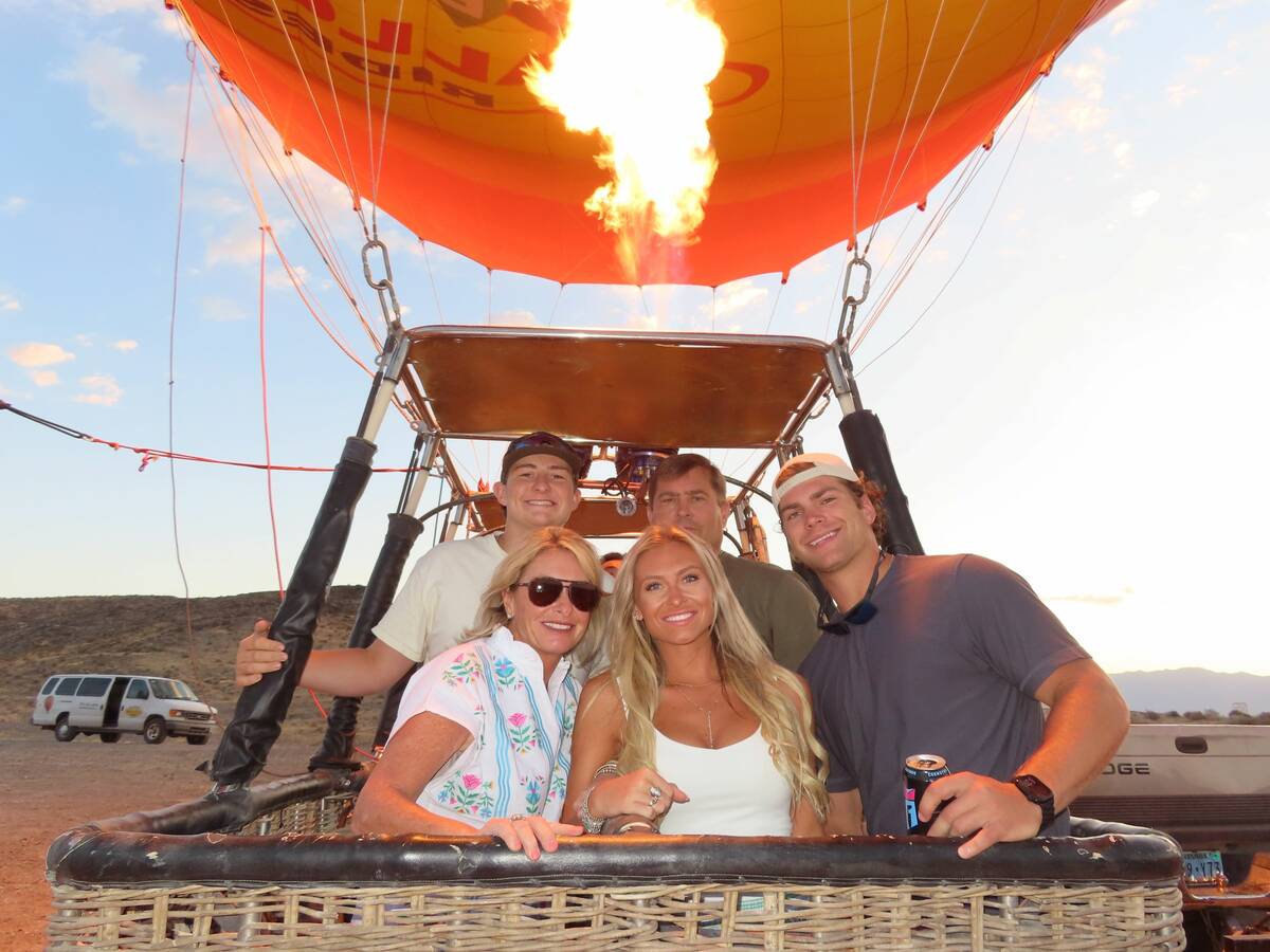 Brant Kairit and his family pose for a photo before their hot air balloon ride near Pahrump on ...