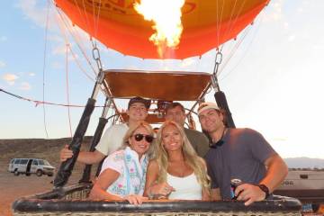 Brant Kairit and his family pose for a photo before their hot air balloon ride near Pahrump on ...