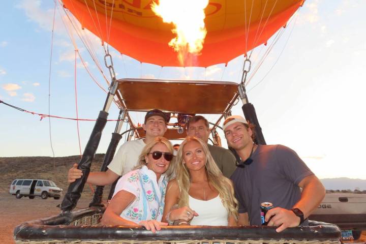 Brant Kairit and his family pose for a photo before their hot air balloon ride near Pahrump on ...